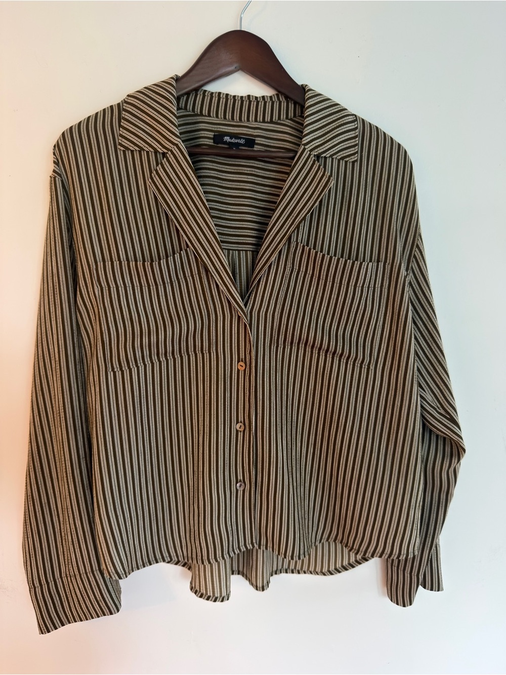 Madewell Brown and Cream Striped Women's Button-Up Top
